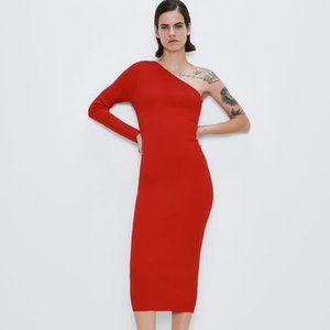 ZARA Long Asymmetrical Red Dress Size S NWT